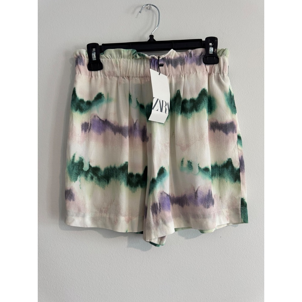 Zara Tie Dye Paperbag Waist Shorts Womens Small Boho Festival Summer Relaxed